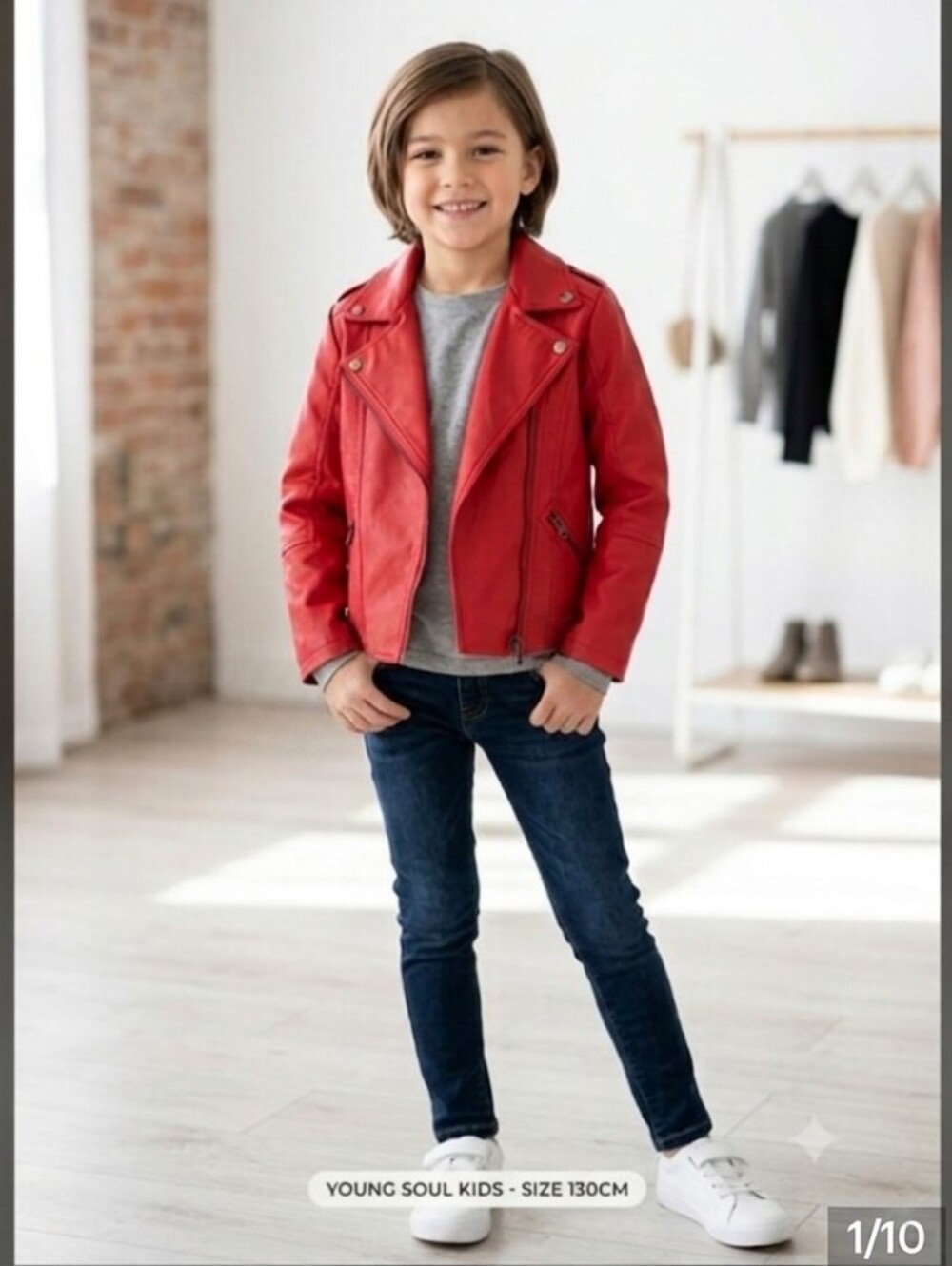 Young Soul Kids Red Faux Leather Biker Moto Jacket Size 130cm (US 7/8)​